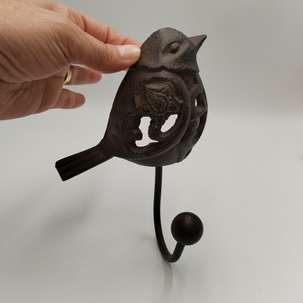 Cast Iron Bird Wall Hook Vintage Style Filigree Rose Songbird Towel Coat Hanger